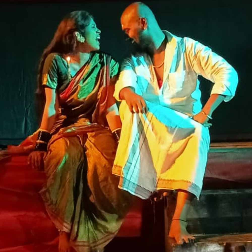 Maharashtra State Drama Competition/ Marathi Drama?"Sangget Avaghadiche Paach Divas" is a play commenting on the oppressive tradition.