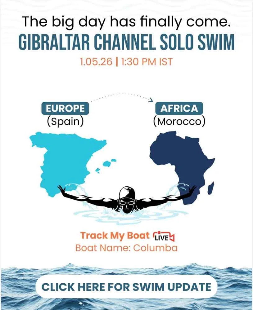 Gibraltar Strait Swim India,Tanvi Deore from Nashik conquered the ocean of stubbornness! She successfully swam across the Strait of Gibraltar